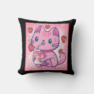 Coussin Fraise Shake fraise Lait Chat Kawaii Neko G