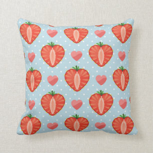 Coussin Fraises de coeur avec le pois et les coeurs