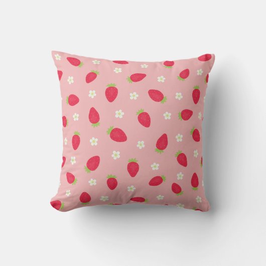 Coussin Fraises d'été (grande échelle) Rose (Recto)