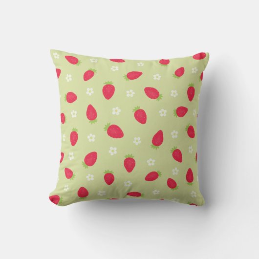 Coussin Fraises d'été (grande échelle) Vert (Recto)