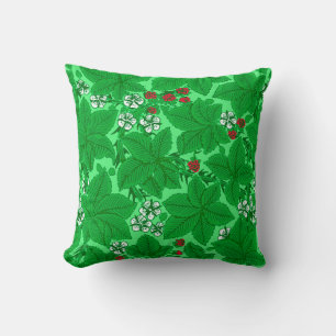 Coussin Fraises et Feuilles Art Nouveau, Lime Green