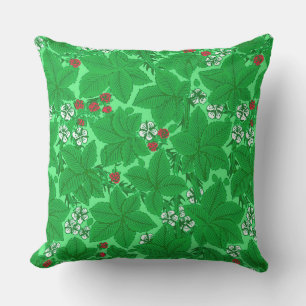 Coussin Fraises et Feuilles Art Nouveau, Lime Green