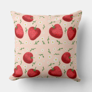 Coussin Fraises et fleurs blanches