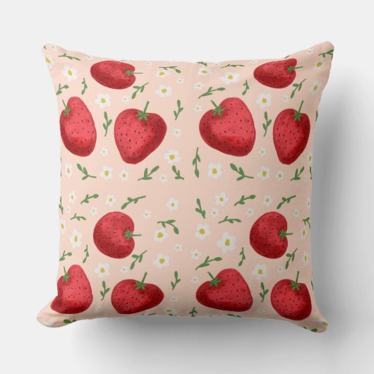 Coussin Fraises et fleurs blanches (Recto)