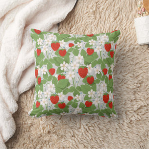 Coussin Fraises et fleurs rose et blanche