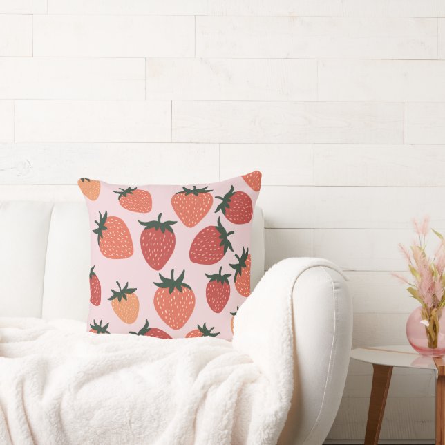 Coussin Fraises fraîches de la ferme sur fond rose (Canapé)