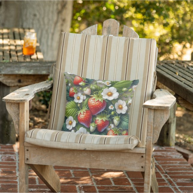 Coussin Fraises joyeuses et feuilles vertes (Chaise)