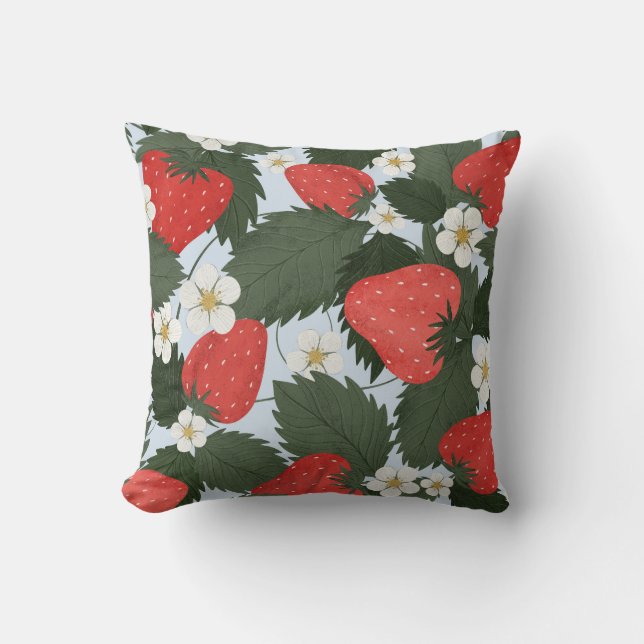 Coussin Fraises : motif de fruits d'été. (Recto)