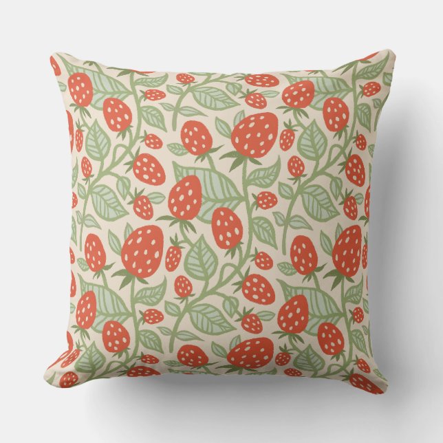 Coussin Fraises rouges et feuilles verts motif (Recto)