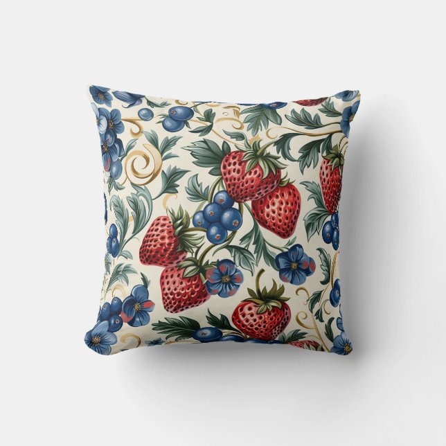 Coussin Framboise rouge et bleuet bleu Royal Farm Style (Recto)