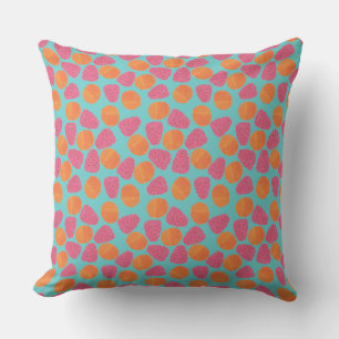 Coussin Framboises, Tangerines sur Bleu Turquoise Lumineux