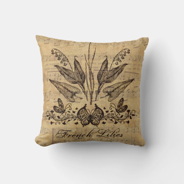 Coussin Français botanique antique Lillies (Recto)