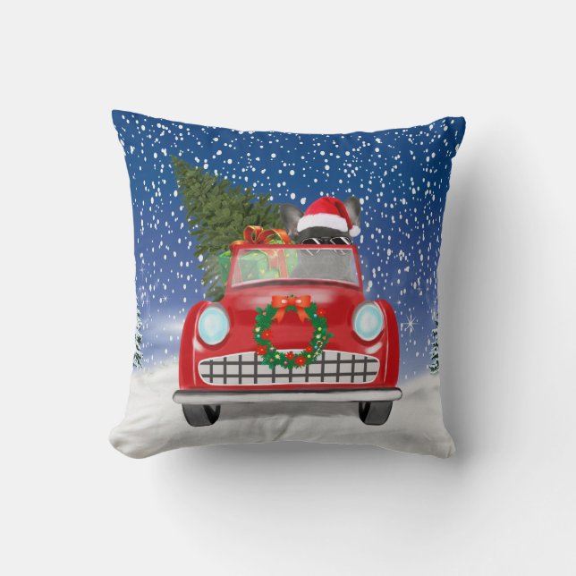 Coussin Français Bulldog Driving Car En Noël De Neige (Recto)