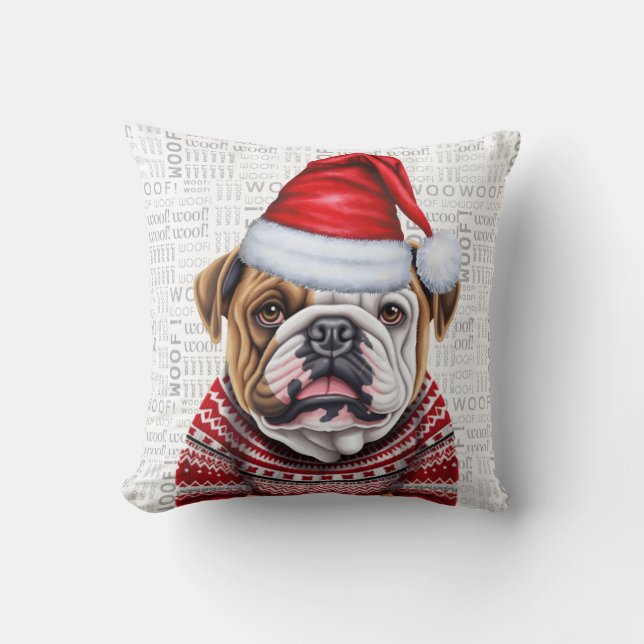 Coussin Français Bulldog Funny Aquarelle Noël (Recto)