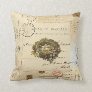Coussin français de cartes postales de nid vintag