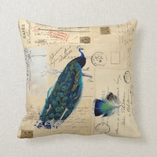 Coussin français de cartes postales de paon