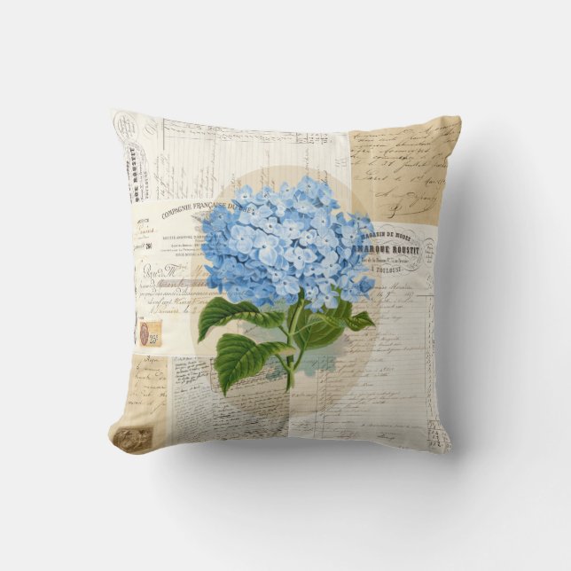 Coussin français d'éphémères d'hortensia bleu (Recto)