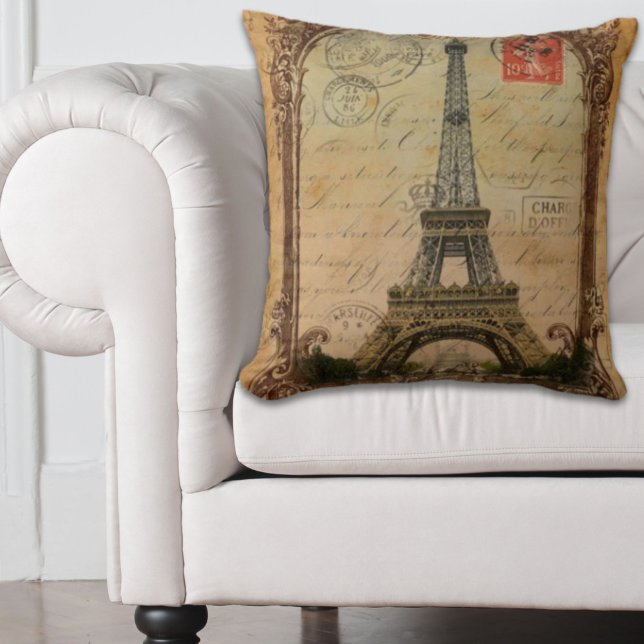 Coussin francais moderne vintage paris tour eiffel (french country modern vintage paris eiffel tower throw pillow)