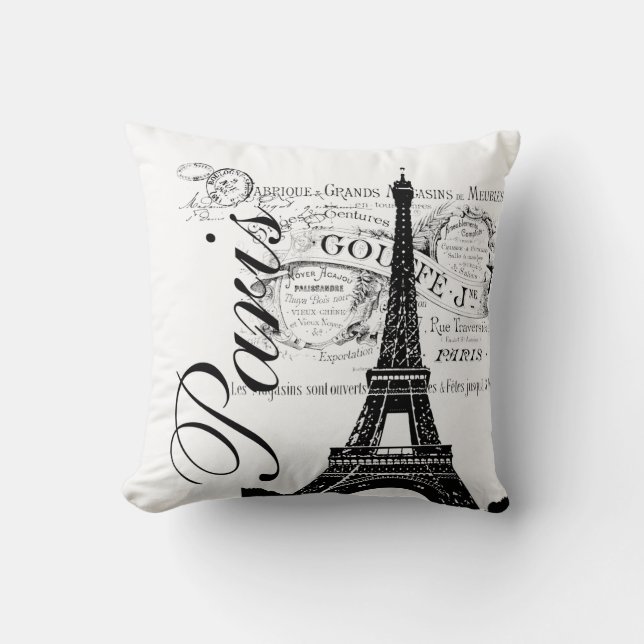 Coussin français vintage d'illustration de Tour (Recto)