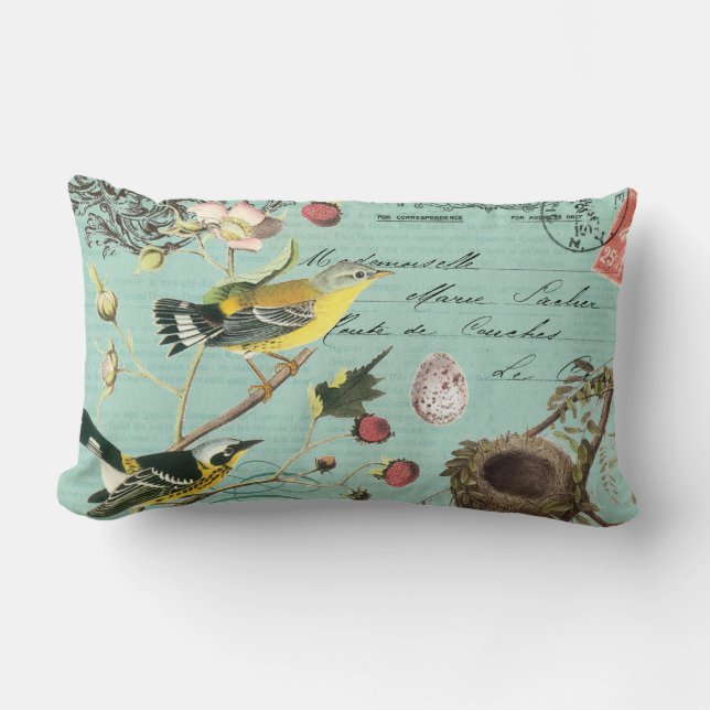 Coussin français vintage d'oiseaux (Recto)