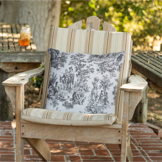 Coussin Française toile de jouy noir et blanc élégant (Chaise)