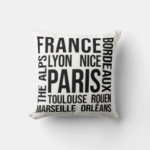 Coussin France Cities Word Art - Paris Travel