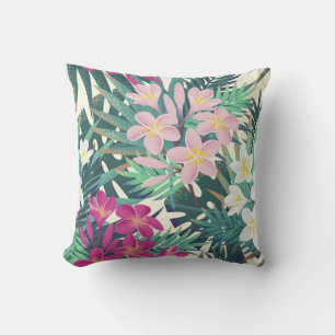 Coussin Frangipani Tropical : Vintage rose-blanc.