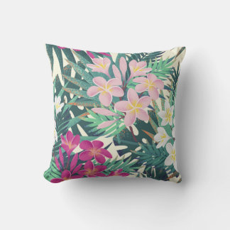 Coussin Frangipani Tropical : Vintage rose-blanc.