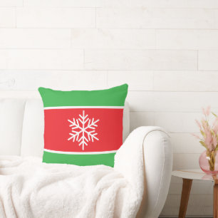 Coussin Frappe de neige brillante rouge vert blanc