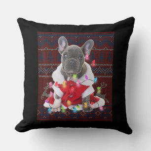 Coussin French bulldog Christmas Lights Ugly Sweater Dog