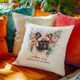 Coussin French Bulldog Flowee Café et Frenchie Kisses