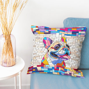 Coussin French Bulldog -Frenchie - mosaïque colorée