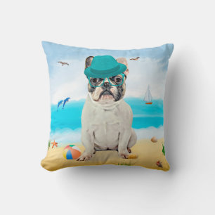 Coussin French Bulldog sur la plage