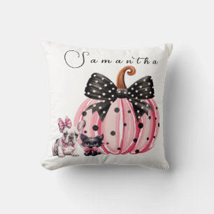 Coussin French Kisses Halloween Bulldog Chat citation rose