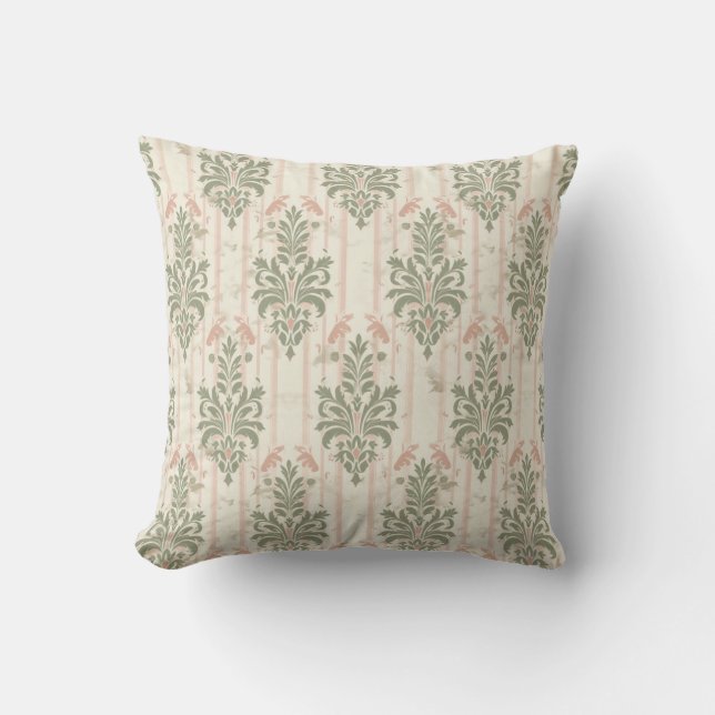 Coussin French Retro Damask Stripe Pattern – Vintage Sage  (Recto)