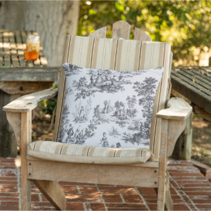 Coussin French toile de jouy patio noir et blanc élégant