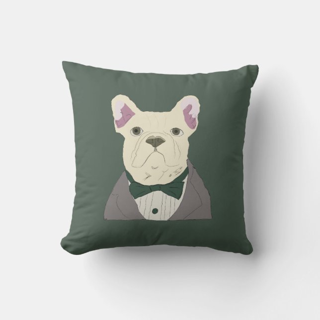 Coussin Frenchie in tux (Recto)