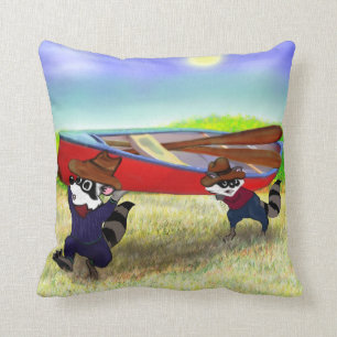 Coussin Frères de raton laveur et le canoë rouge