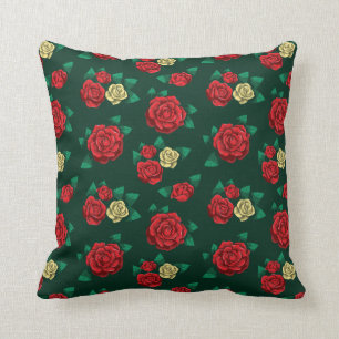 Coussin Frida Kahlo   motif rouge et de rose d'or