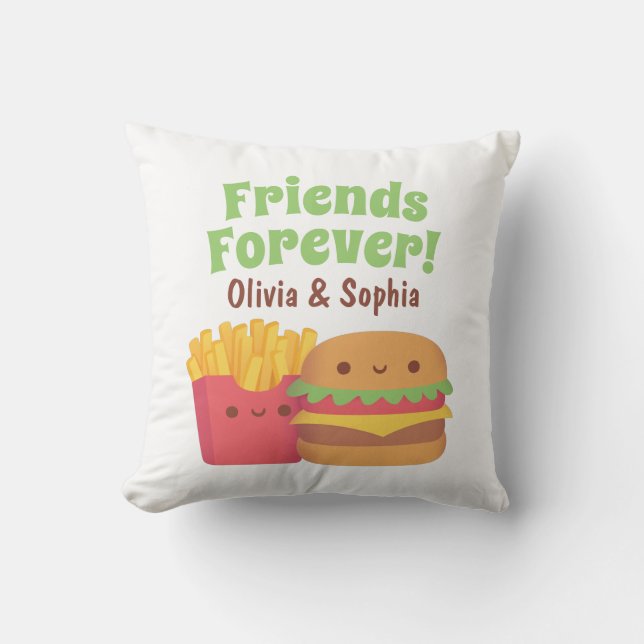 Coussin Friends Forever, Kawaii Fries et Burger Bestie (Recto)