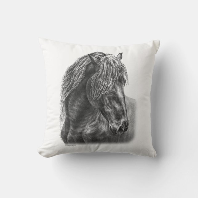 Coussin Friesian Horse Portrait Wavy Mane (Recto)