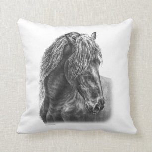Coussin Friesian Horse Portrait Wavy Mane