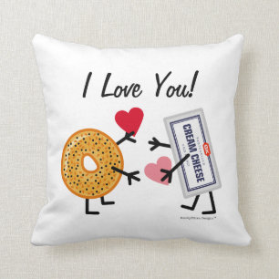 Coussin Fromage de bagel et fondu je t'aime ! Coeurs de