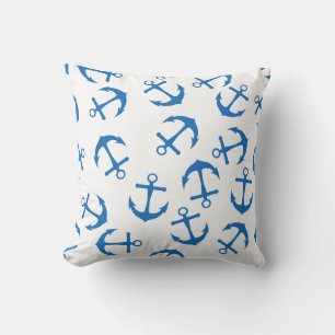 Coussin Front Ancre blanc et bleu avec un dos bleu solide