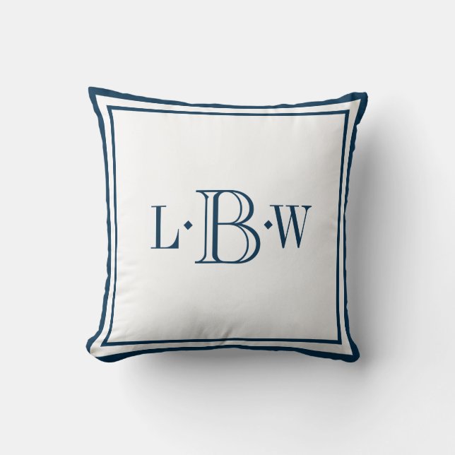 Coussin Frontière bleue classique décorée d'un monogramme (Recto)