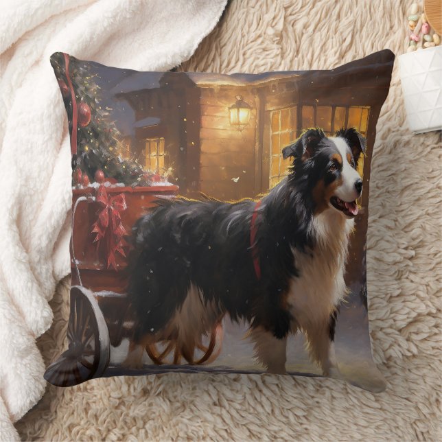 Coussin Frontière Collie Festive de Noël (Couverture)