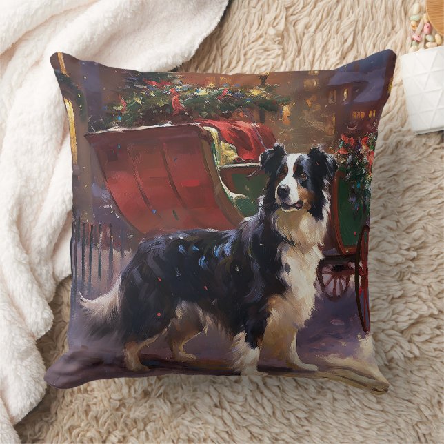 Coussin Frontière Collie Festive de Noël (Couverture)