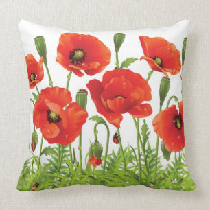 Coussin Frontière horizontale avec le pavot rouge