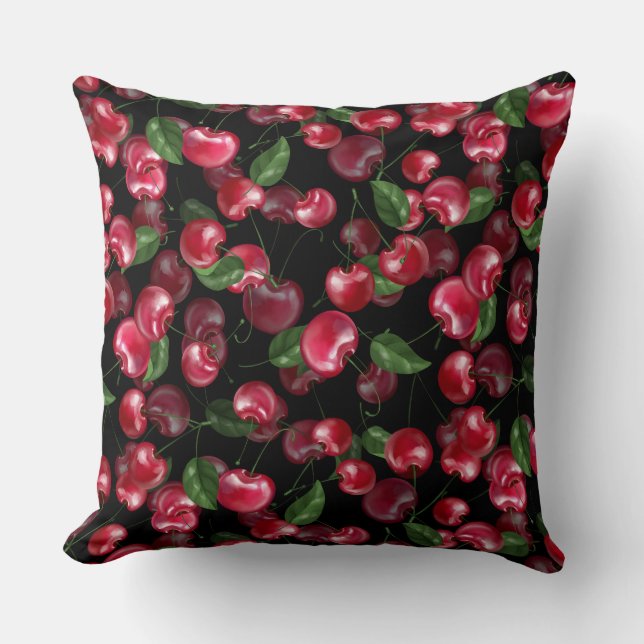 Coussin Fruit cerise sur noir (Recto)