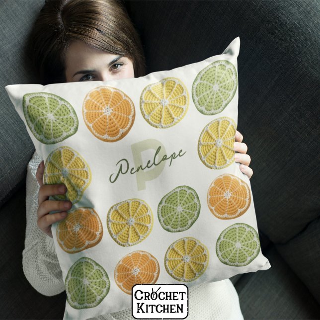 Coussin Fruit de Crochet frais moderne Nom des tranches d' (Créateur téléchargé)